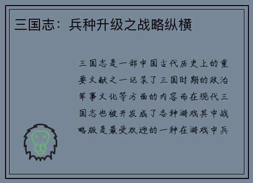 三国志：兵种升级之战略纵横